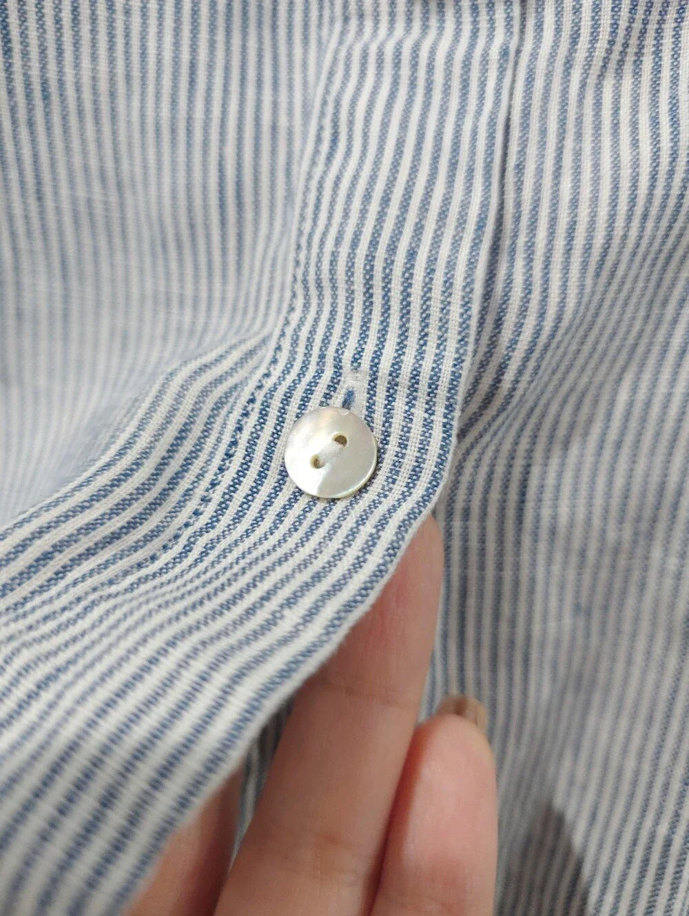 J.Jill Coastal Linen Striped Button Front Shirt with Printed Back Detail
